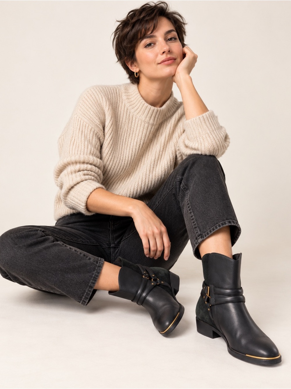UGG Kelby Black Leather Ankle Boots with Gold Accent. Size 10